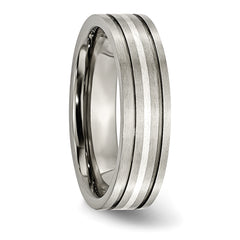 Titanium and Sterling Silver Unisex Grooved Wedding Band, Engravable