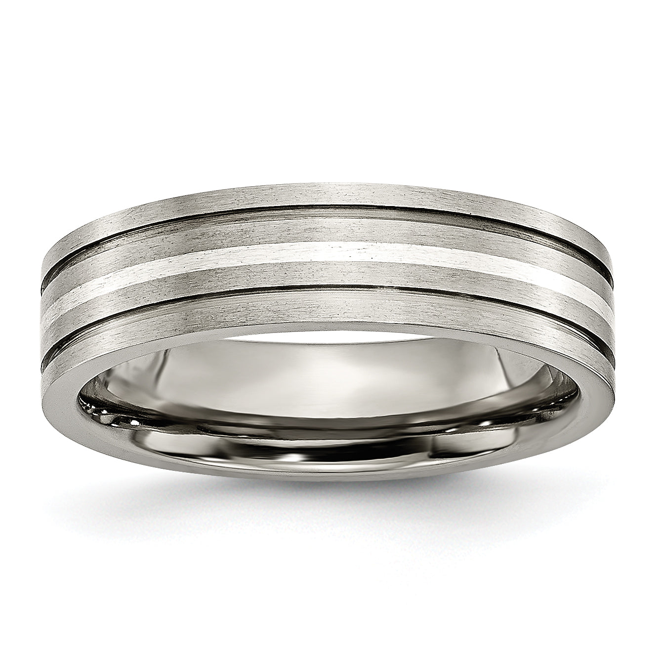 Titanium Brushed with Sterling Silver Inlay 6mm Grooved Band