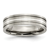 Titanium Brushed with Sterling Silver Inlay 6mm Grooved Band
