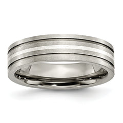 Titanium Brushed with Sterling Silver Inlay 6mm Grooved Band