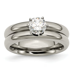 Titanium Polished with CZ Ring