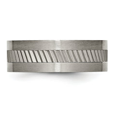 Titanium Unisex Wedding Band with Sawtooth Design and Engravable Feature