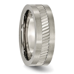 Titanium Unisex Wedding Band with Sawtooth Design and Engravable Feature