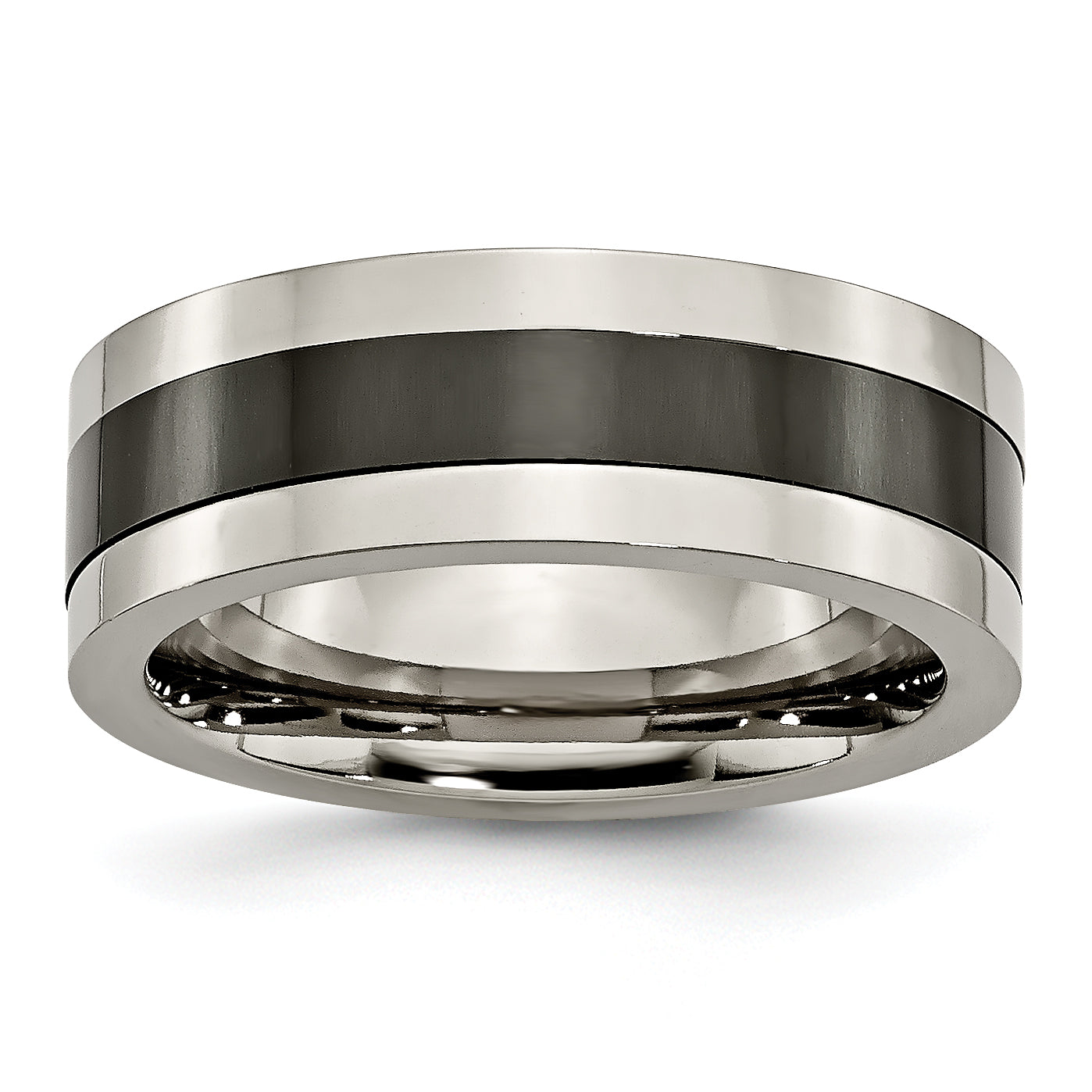 Titanium Base WithPolished Black Ceramic Center Flat 8mm Band