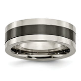 Titanium Base WithPolished Black Ceramic Center Flat 8mm Band