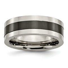 Titanium Base WithPolished Black Ceramic Center Flat 8mm Band