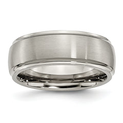 Titanium Brushed Center 8mm Ridged Edge Band