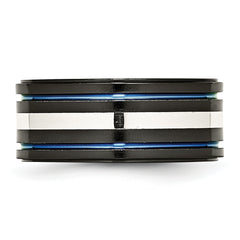 Titanium Sterling Silver Inlay Blue 10mm Unisex Wedding Band