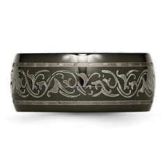 Titanium Unisex 10mm Wedding Band with Polished Laser Pattern