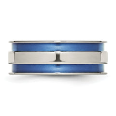 Titanium Polished Blue Anodized Grooved Unisex Wedding Band by Sophia Jewelers
