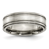 Titanium With Argentium .925 Silver Inlay Ridged Edge 7mm Band