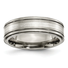 Titanium With Argentium .925 Silver Inlay Ridged Edge 7mm Band