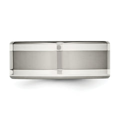 Titanium Silver Inlay Unisex Wedding Band with Polished Finish