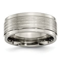 Titanium With Argentium .925 Silver Inlay Ridged Edge 9mm Band