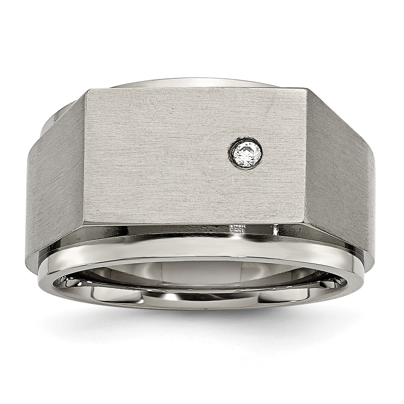 Titanium Brushed and Polished CZ Square Signet Ring