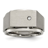 Titanium Brushed and Polished CZ Square Signet Ring