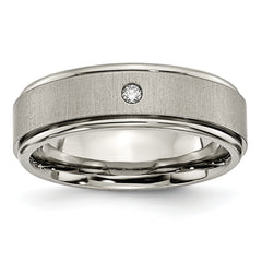 Titanium Brushed and Polished .05 Carat Diamond Rounded Edge 7mm Band
