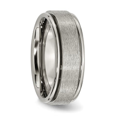 Titanium 8mm Unisex Ridged Edge Wedding Band with Brushed Satin Finish