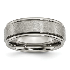 Titanium Brushed Center 8mm Ridged Edge Band