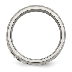 Titanium Sterling Silver Inlay Unisex Polished Diamond Wedding Band