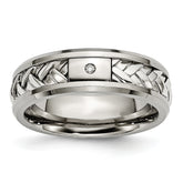 Titanium with Sterling Silver Inlay Polished 1pt. Diamond 7mm Band