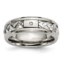 Titanium with Sterling Silver Inlay Polished 1pt. Diamond 7mm Band