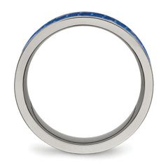 Titanium Wedding Band with Blue Carbon Fiber Inlay, Polished Finish