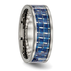 Titanium Wedding Band with Blue Carbon Fiber Inlay, Polished Finish