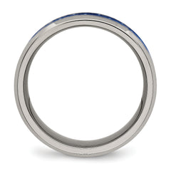 Titanium Wedding Band with Blue Carbon Fiber Inlay Unisex Engravable