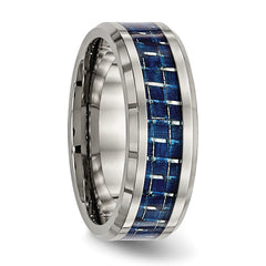 Titanium Wedding Band with Blue Carbon Fiber Inlay Unisex Engravable