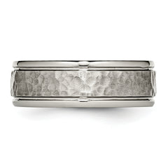 Titanium Unisex Wedding Band with Satin Hammered Center Engravable