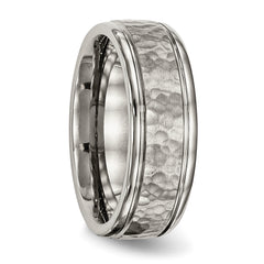 Titanium Unisex Wedding Band with Satin Hammered Center Engravable