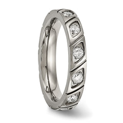 Sophia Jewelers Titanium Unisex Polished 4mm CZ Grooved Wedding Band