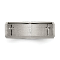 Titanium Unisex Wedding Band with Brushed Center and Engravable Ridged Edge
