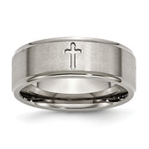 Titanium Brushed Center Cross 8mm Ridged Edge Band