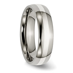 Titanium Sterling Silver Inlay Unisex Wedding Band Engravable, Polished Finish