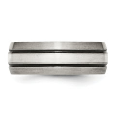 Titanium Sterling Silver Inlay Unisex Band with Antiqued Brushed Finish