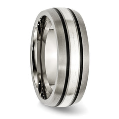 Titanium Sterling Silver Inlay Unisex Band with Antiqued Brushed Finish