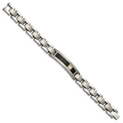 Chisel Titanium with 14K Gold Brushed and Polished with Black Onyx .05 carat Diamond 8.75 inch Bracelet