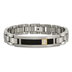 Chisel Titanium with 14K Gold Brushed and Polished with Black Onyx .05 carat Diamond 8.75 inch Bracelet