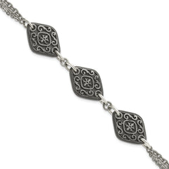 Titanium Sterling Silver Black Ti Polished & Etched 3-Charm Bracelet