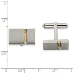 Titanium Yellow IP-Plated Cuff Links with CZ, Brushed, Engravable