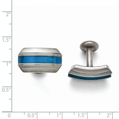 Titanium Grey Ti Brushed Blue Anodized Stripe Cufflinks