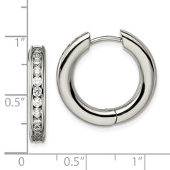 Chisel Titanium Polished CZ Hinged Hoop Earrings