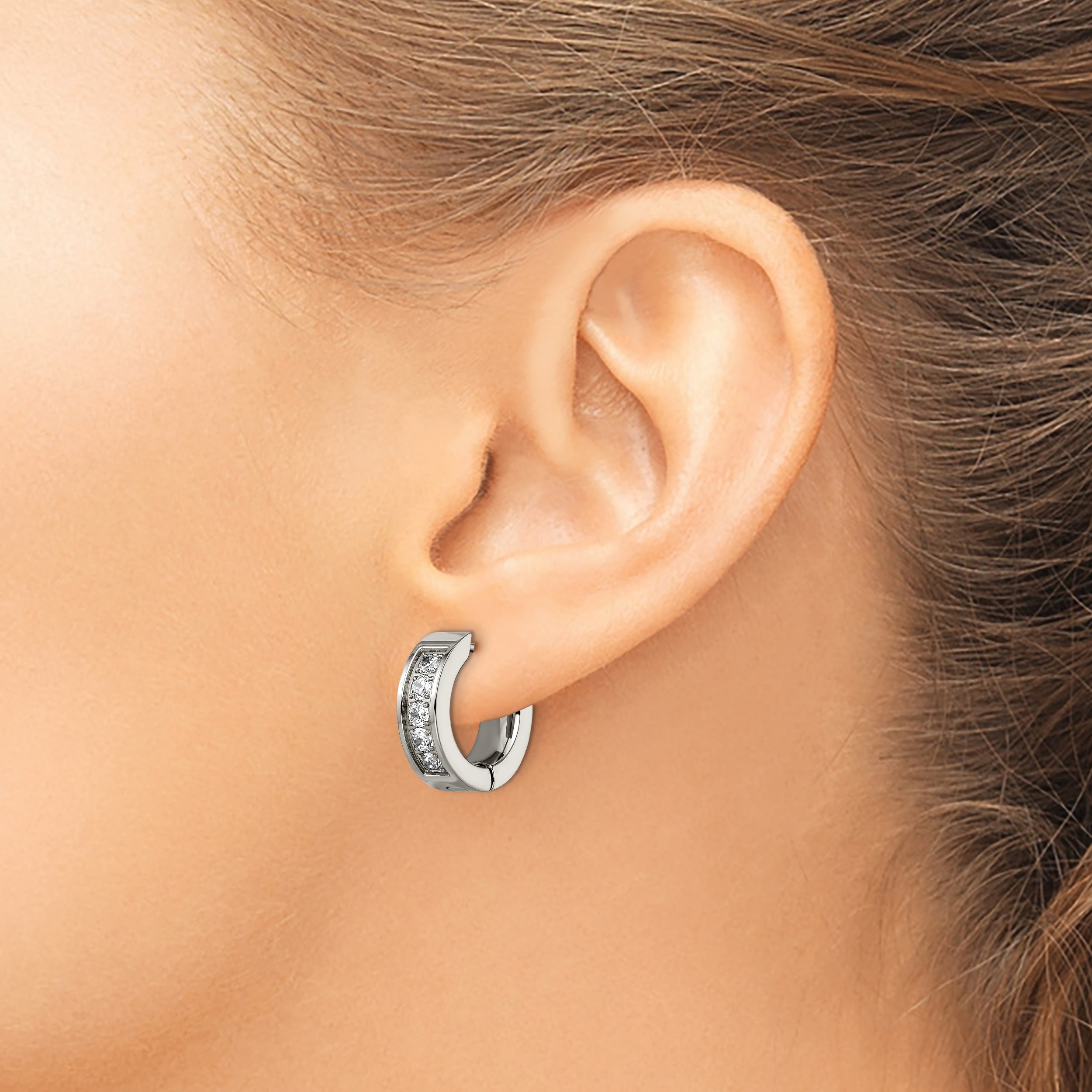 Chisel Titanium Polished CZ 5mm Hinged Hoop Earrings