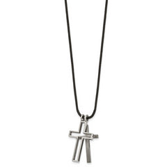 Titanium Leather Cord Cross Necklace, Polished & Engravable, Gift Ready