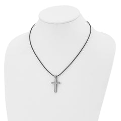 Titanium Leather Cord Cross Necklace, Polished & Engravable, Gift Ready