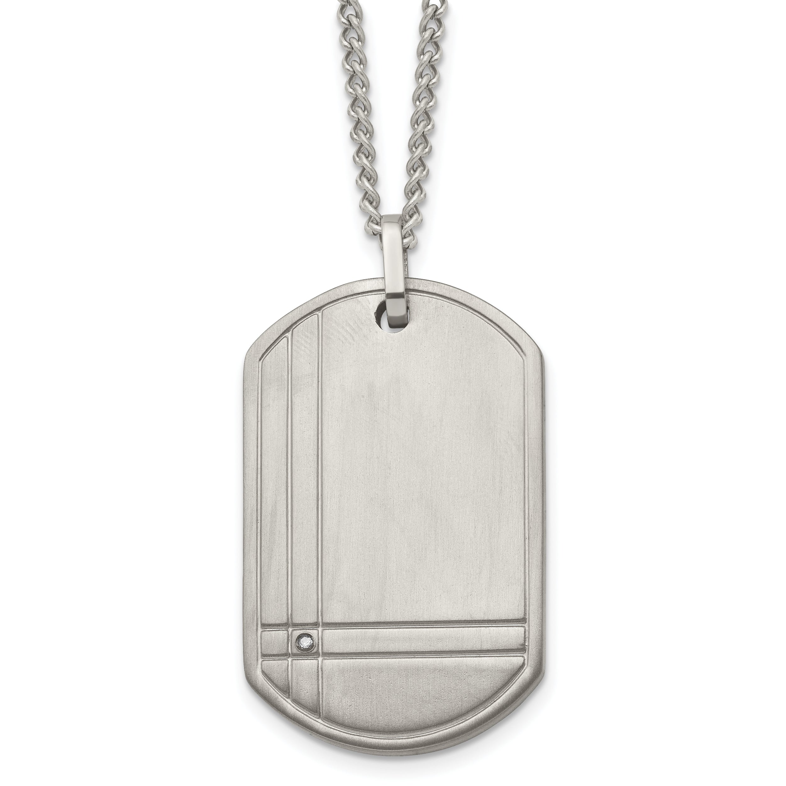 Chisel Titanium Brushed with .01 carat Diamond Dog Tag 22 inch Necklace