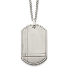 Chisel Titanium Brushed with .01 carat Diamond Dog Tag 22 inch Necklace