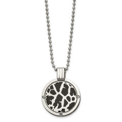 Titanium Polished Men's Necklace with Diamond Black Enamel Pendant